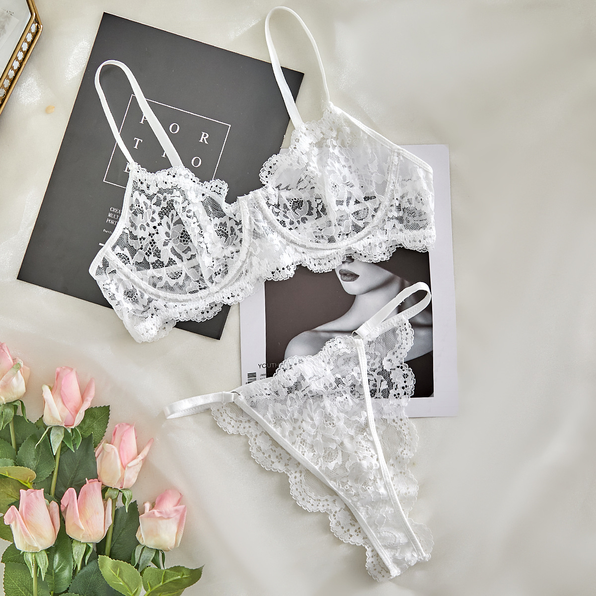 Sexy Lace Trim Sheer Lingerie Set for Women - Image 6